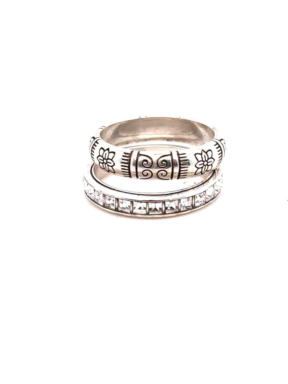 Brighton Silver Floral and Crystal Stackable Ring Set